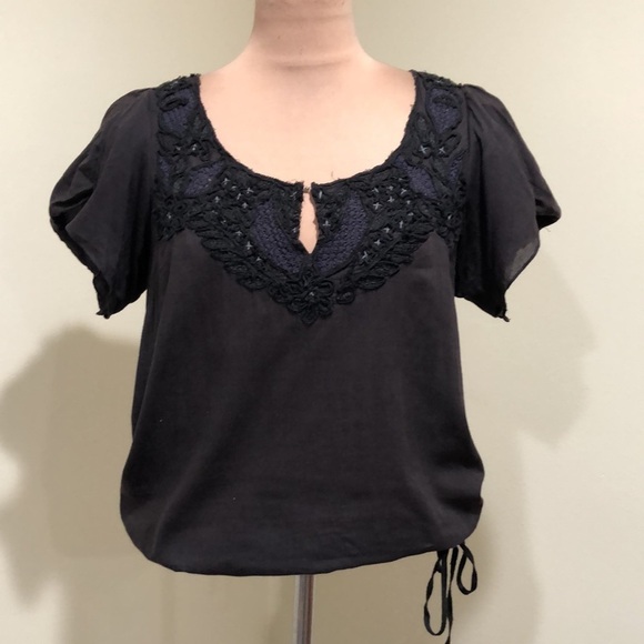 Free People Blouse Size Small Gray Floral Embroidered Appliqué - Picture 3 of 11